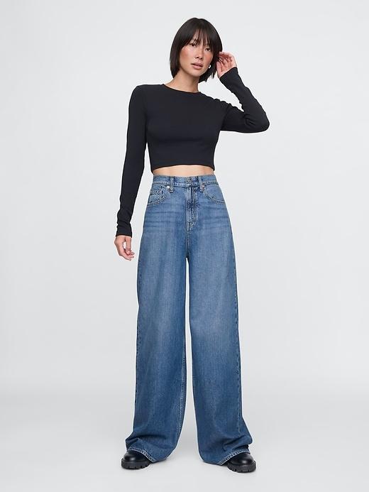 Mid Rise Pinstripe Baggy Jeans Product Image