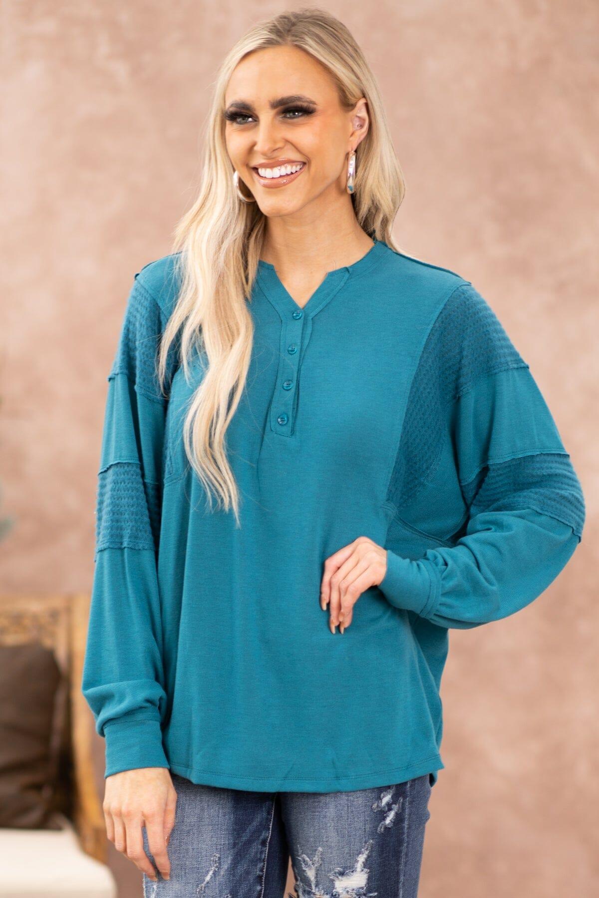 Teal Reverse Seam Detail V-Neck Top product image