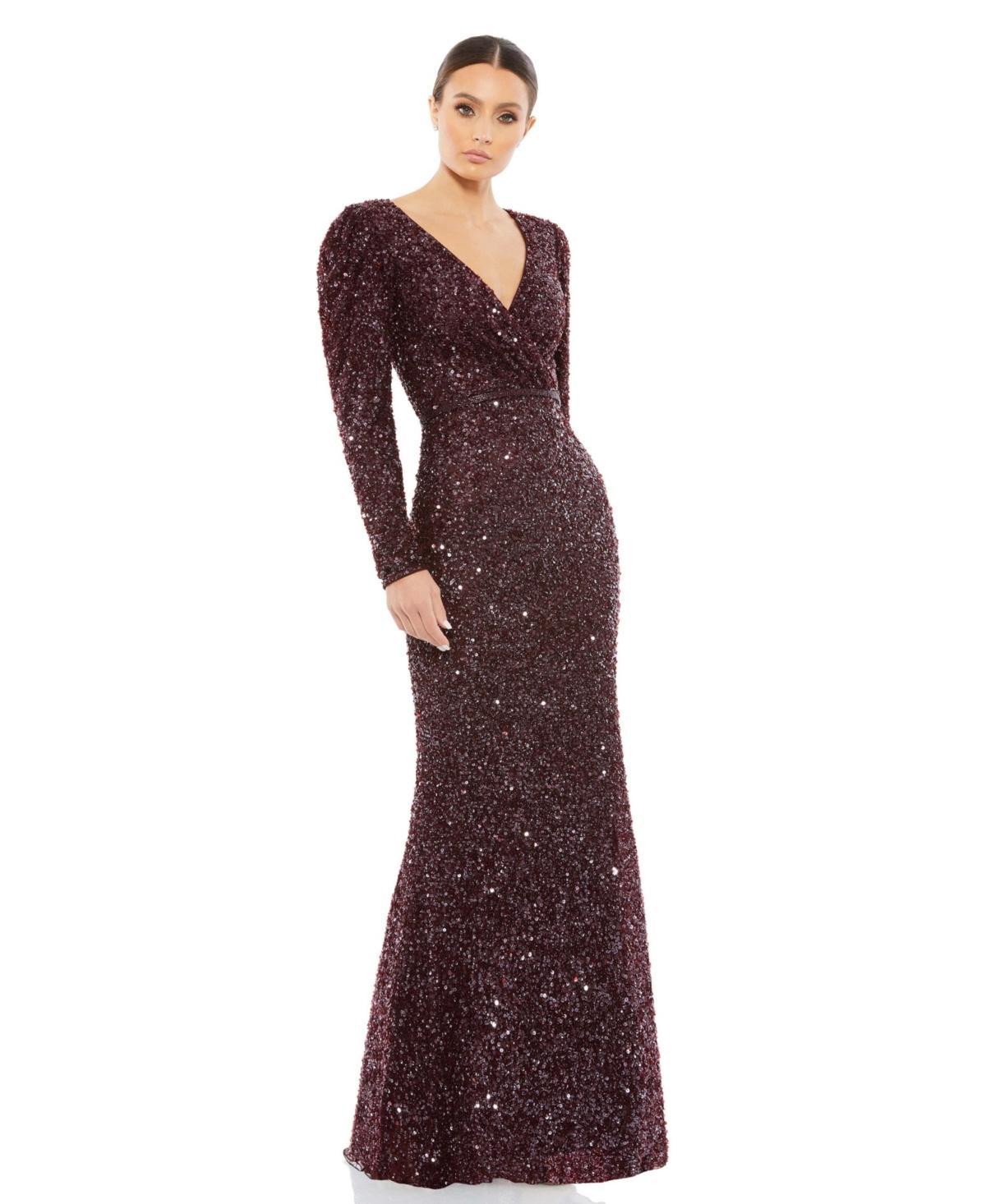 Mac Duggal Long Sleeve Sequin Trumpet Gown Product Image