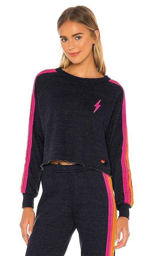 Aviator Nation Bolt Cropped Classic Crewneck in Navy. Size L, M, XL, XS. Product Image