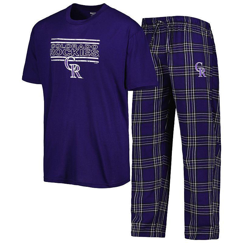 Mens Concepts Sport Purple/Black Colorado Rockies Badge T-Shirt & Pants Sleep Set Product Image