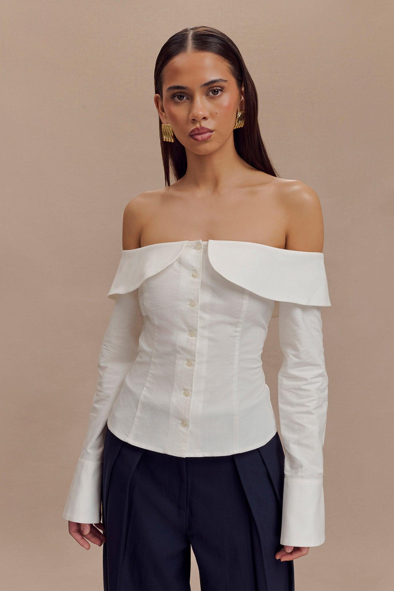 Spencer Off Shoulder Shirting Top - White product image