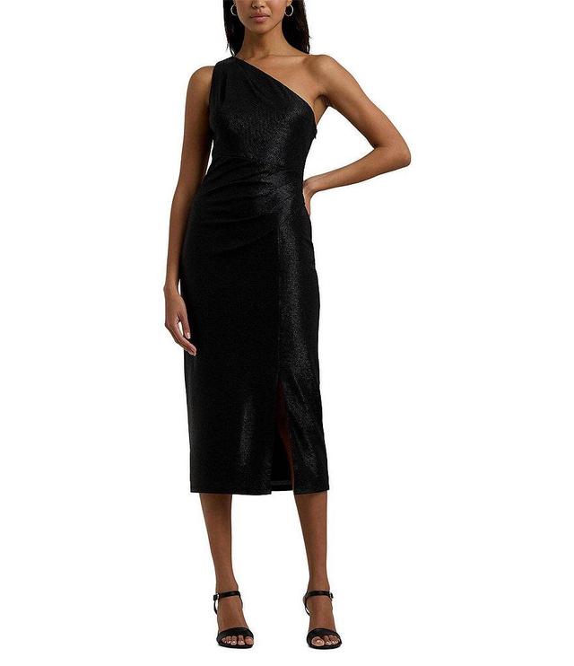 Lauren Ralph Lauren Metallic One Shoulder Sleeveless Midi Dress Product Image