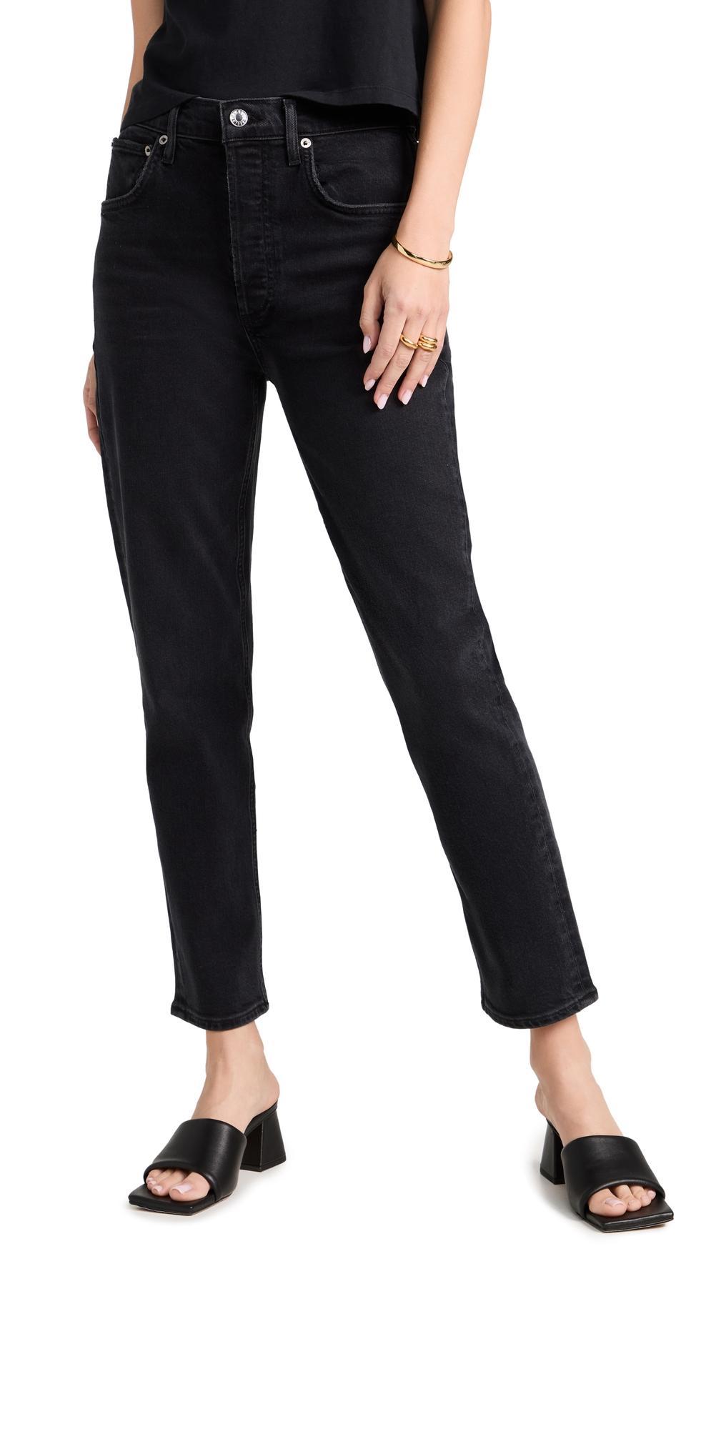 AGOLDE Riley High-Rise Straight Crop Jeans By AGOLDE in Black Size 29 Product Image