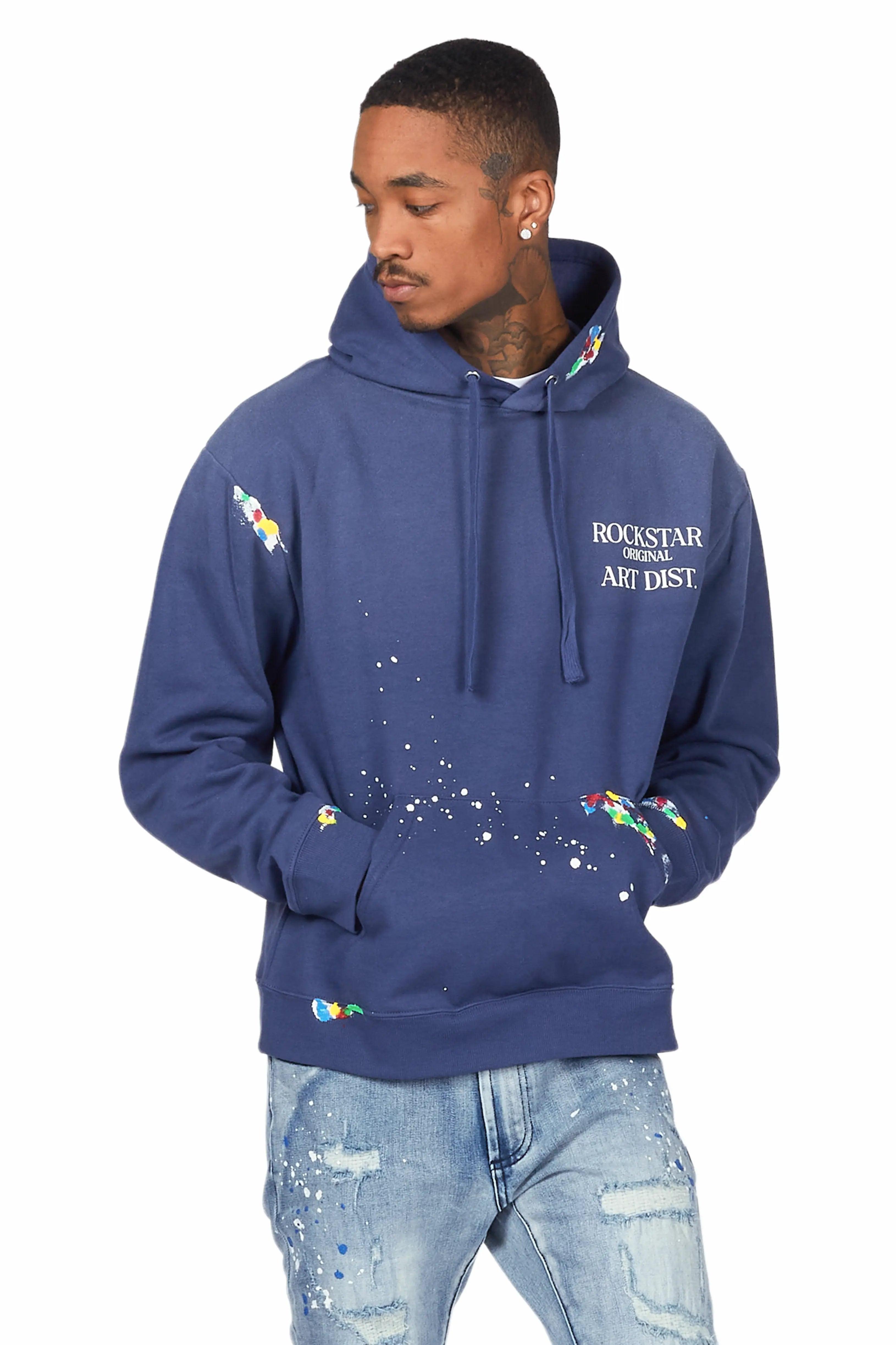 Rockstar Art Dist. Steel Blue Graphic Hoodie Male Product Image