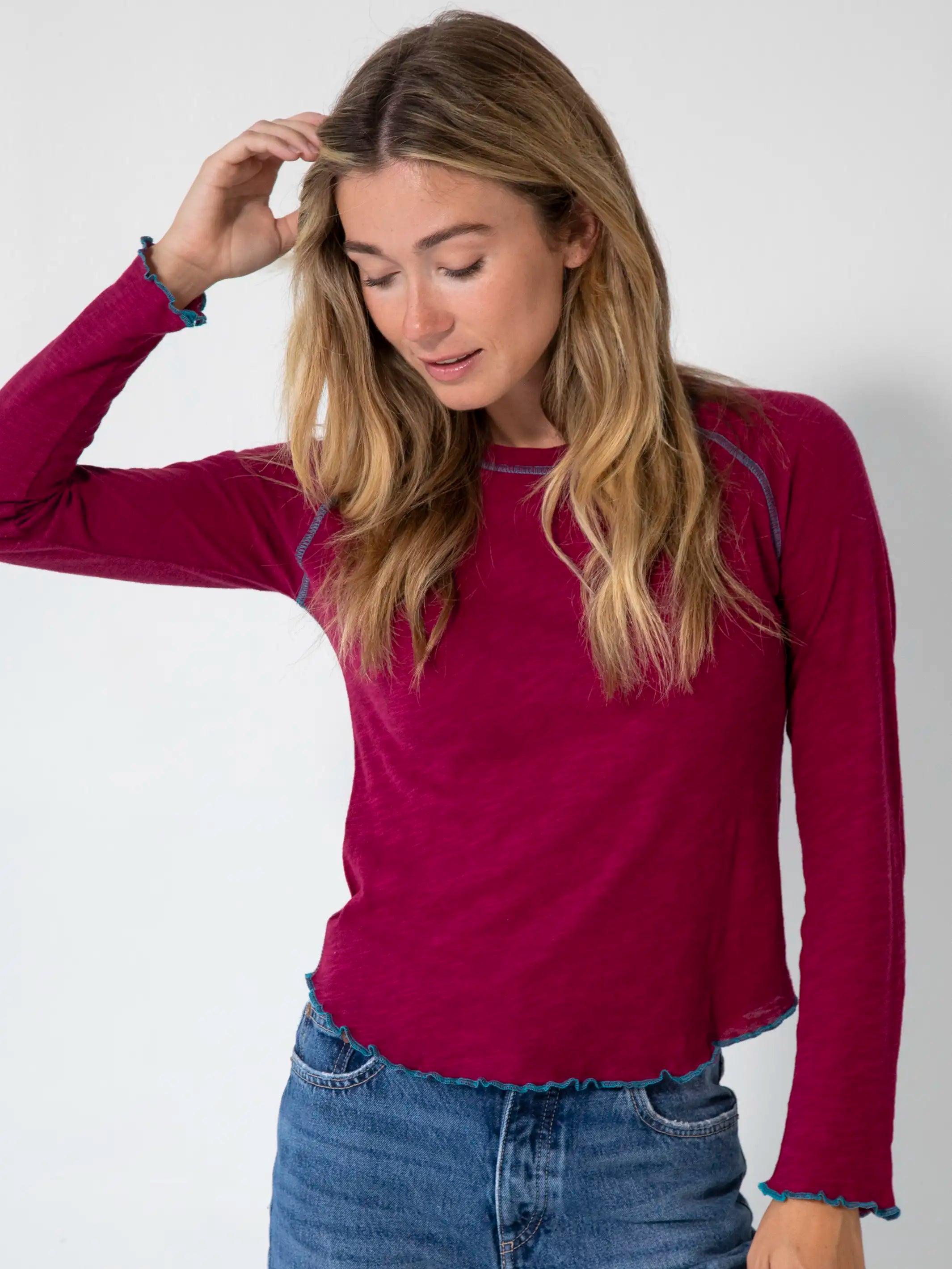 Lily Cotton Long Sleeve Tee Shirt - Cranberry Product Image