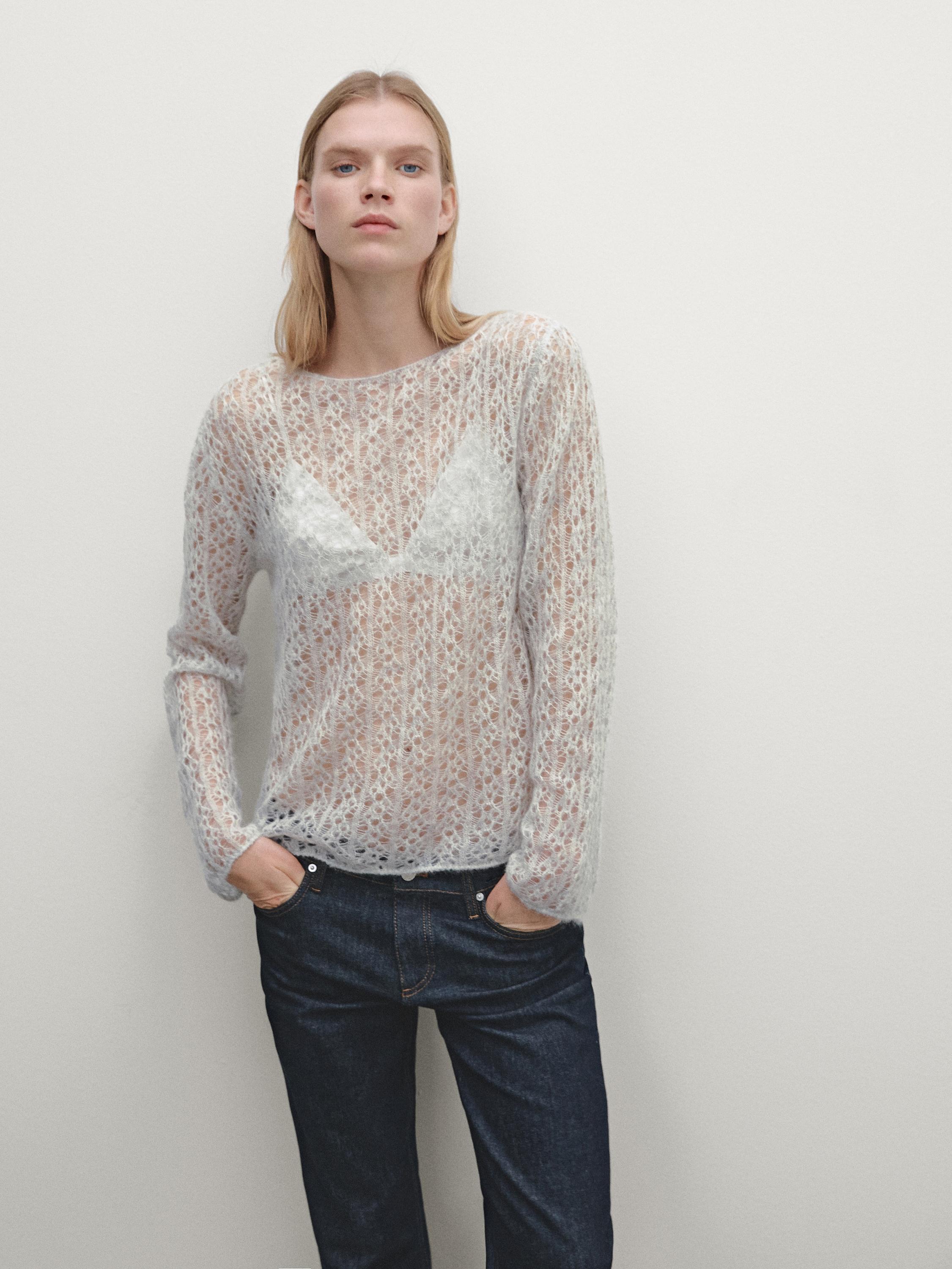 Alpaca blend cutwork sweater · Pale Grey · Sweaters And Cardigans | Massimo Dutti Product Image