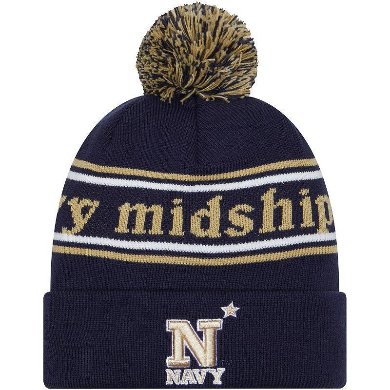 Mens New Era Midshipmen MarqueeCuffed Knit Hat with Pom, Blue Product Image