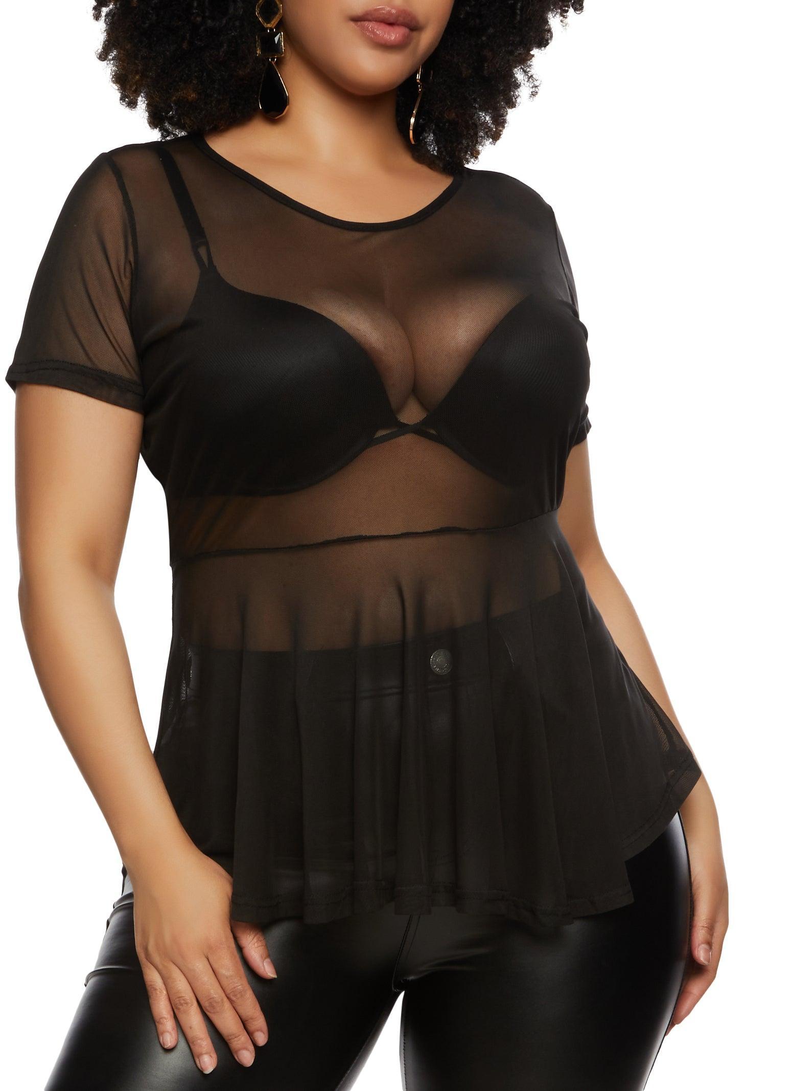 Womens Plus Size Sheer Mesh Short Sleeve Peplum Top product image