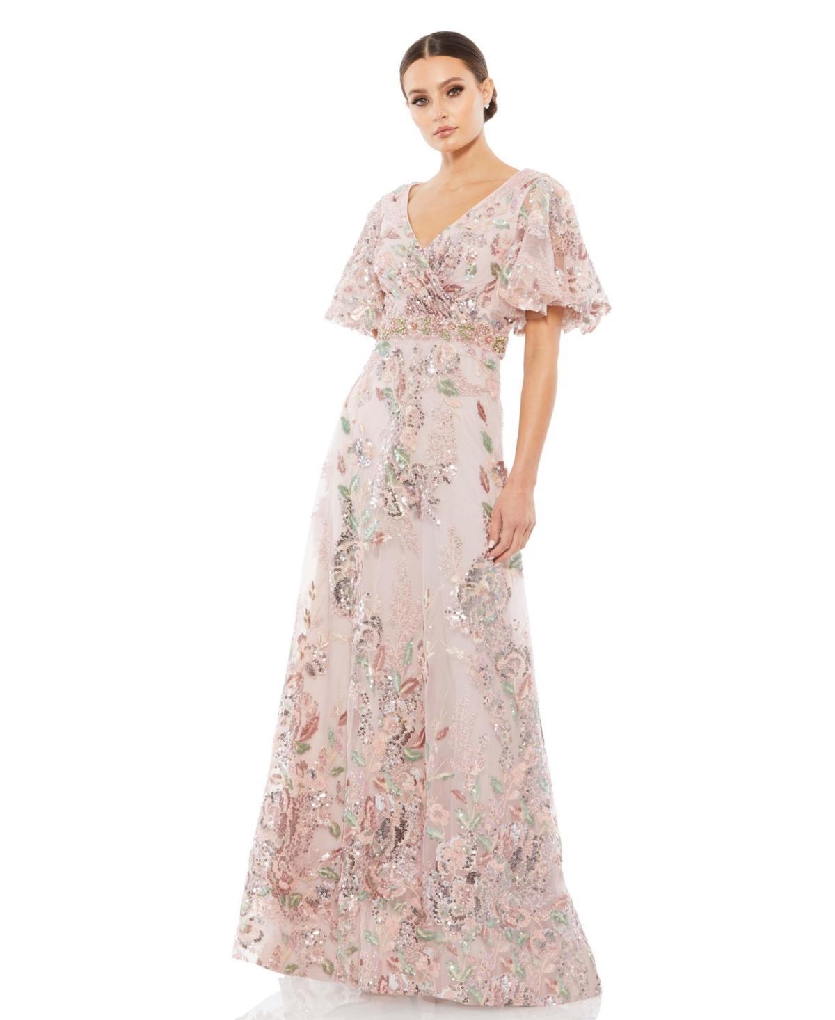 Womens Flutter Sleeve Floral Gown Product Image