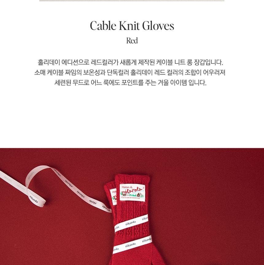 Label Cable-Knit Gloves (Red) Product Image