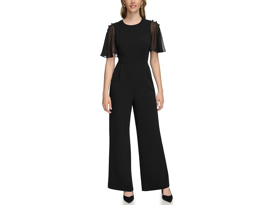 Calvin Klein Scuba Crepe Jumpsuit with Flutter Chiffon Sleeve Women's Jumpsuit & Rompers One Piece Product Image