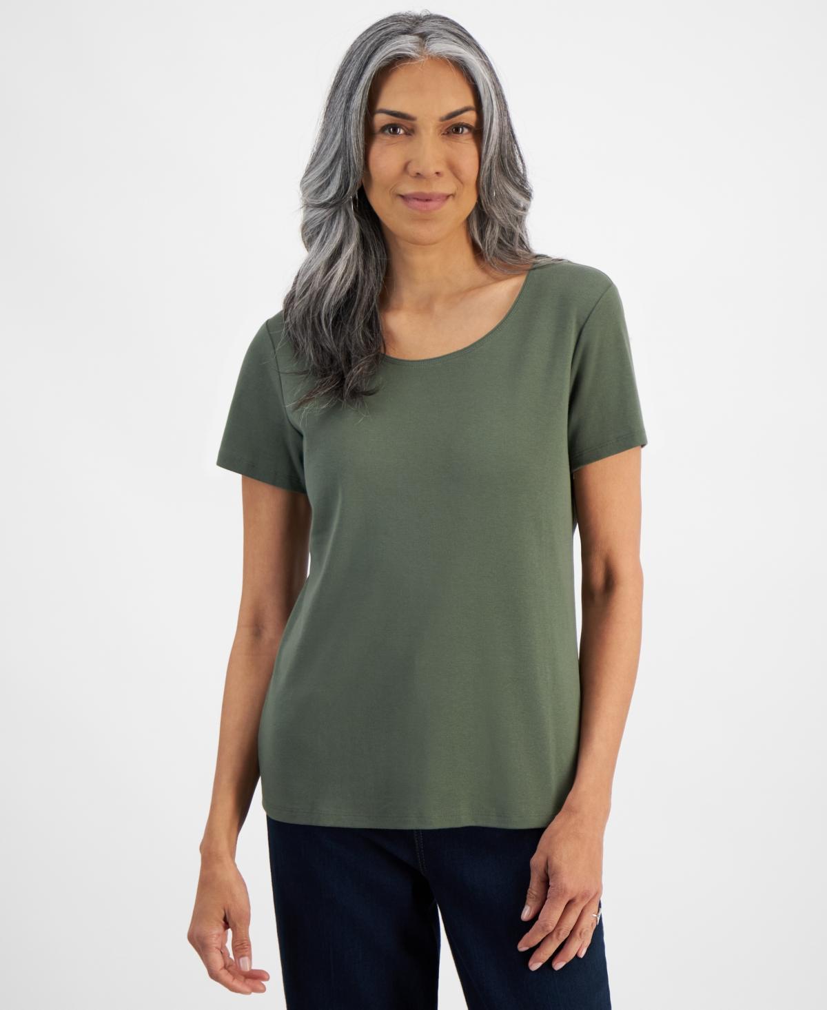 Style & Co Womens Cotton Short-Sleeve Scoop-Neck Top, Xs-4X, Created for Macys Product Image