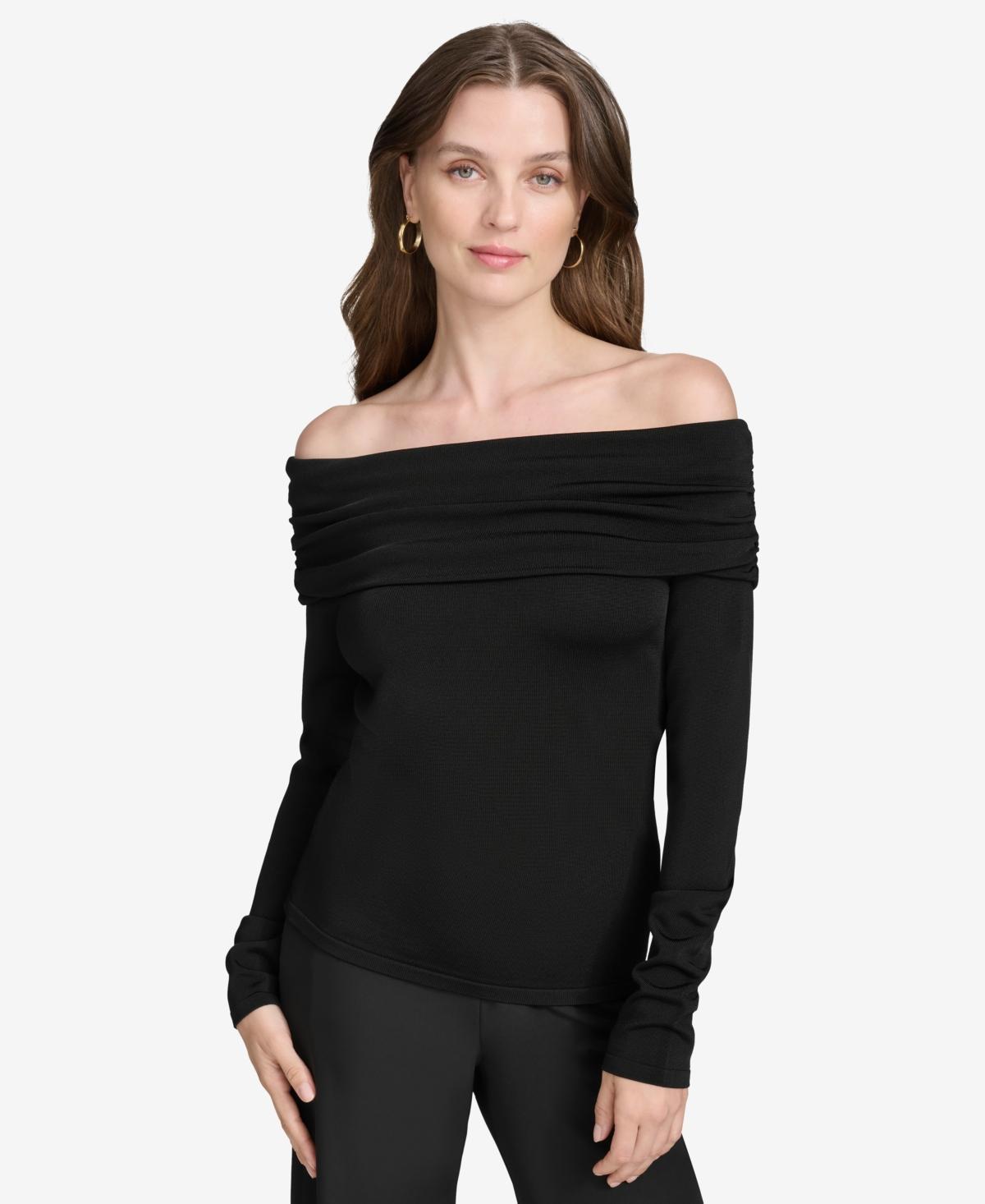 Halston Womens Ruched Off-The-Shoulder Long-Sleeve Top product image