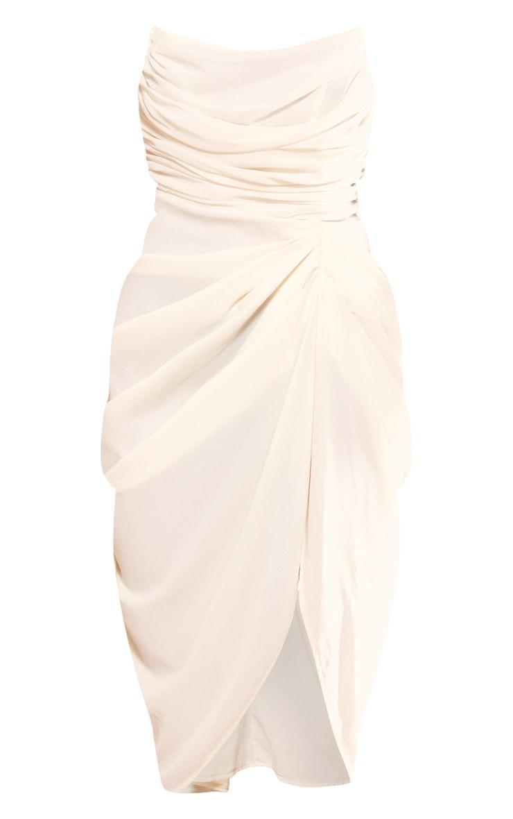 Cream Chiffon Corset Bandeau Draped Midi Dress Product Image