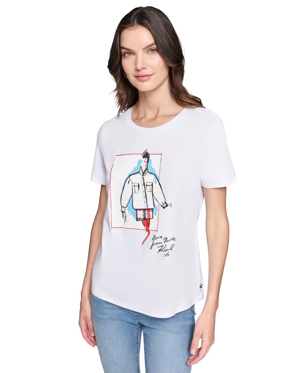 Karl Lagerfeld Paris Womens Sketch Girl Graphic T-Shirt Product Image