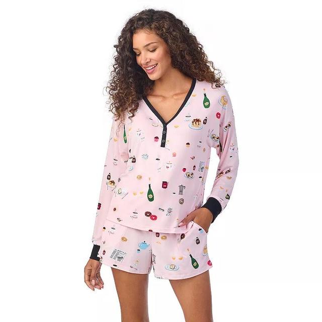 Womens Beauty Sleep Social Pajama Long Sleeve Henley Top & Pajama Shorts Set, Girls Product Image