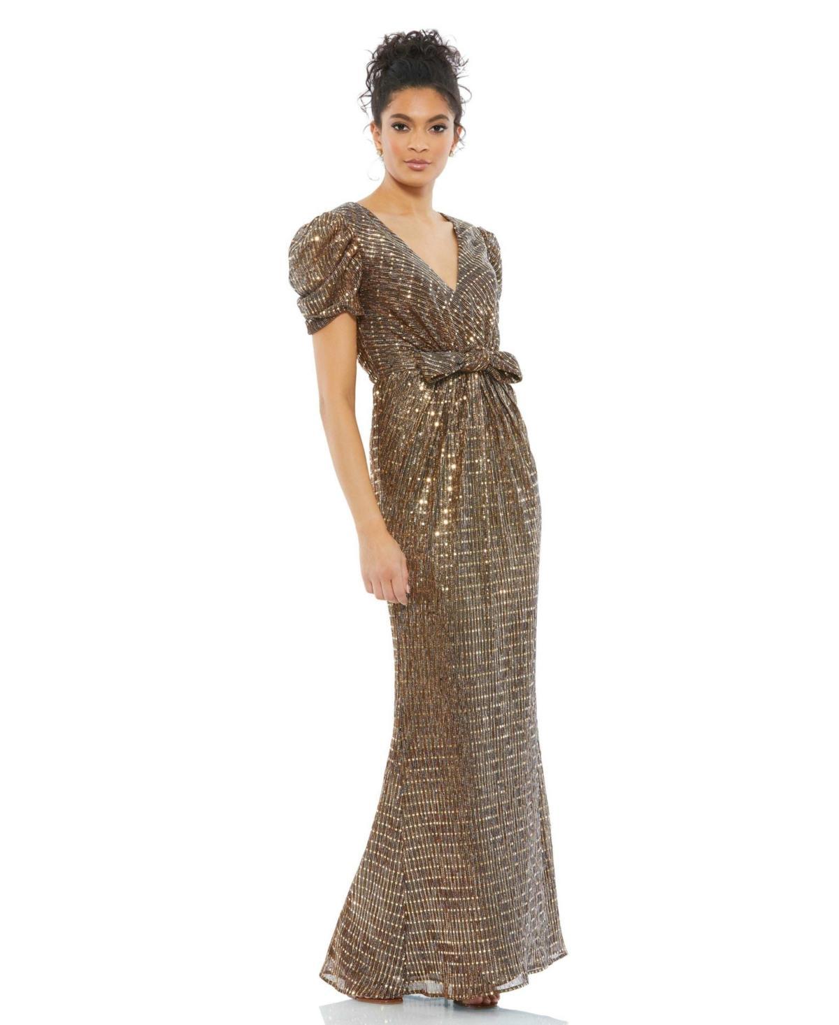 Womens Metallic Puff-Sleeve Gown Product Image