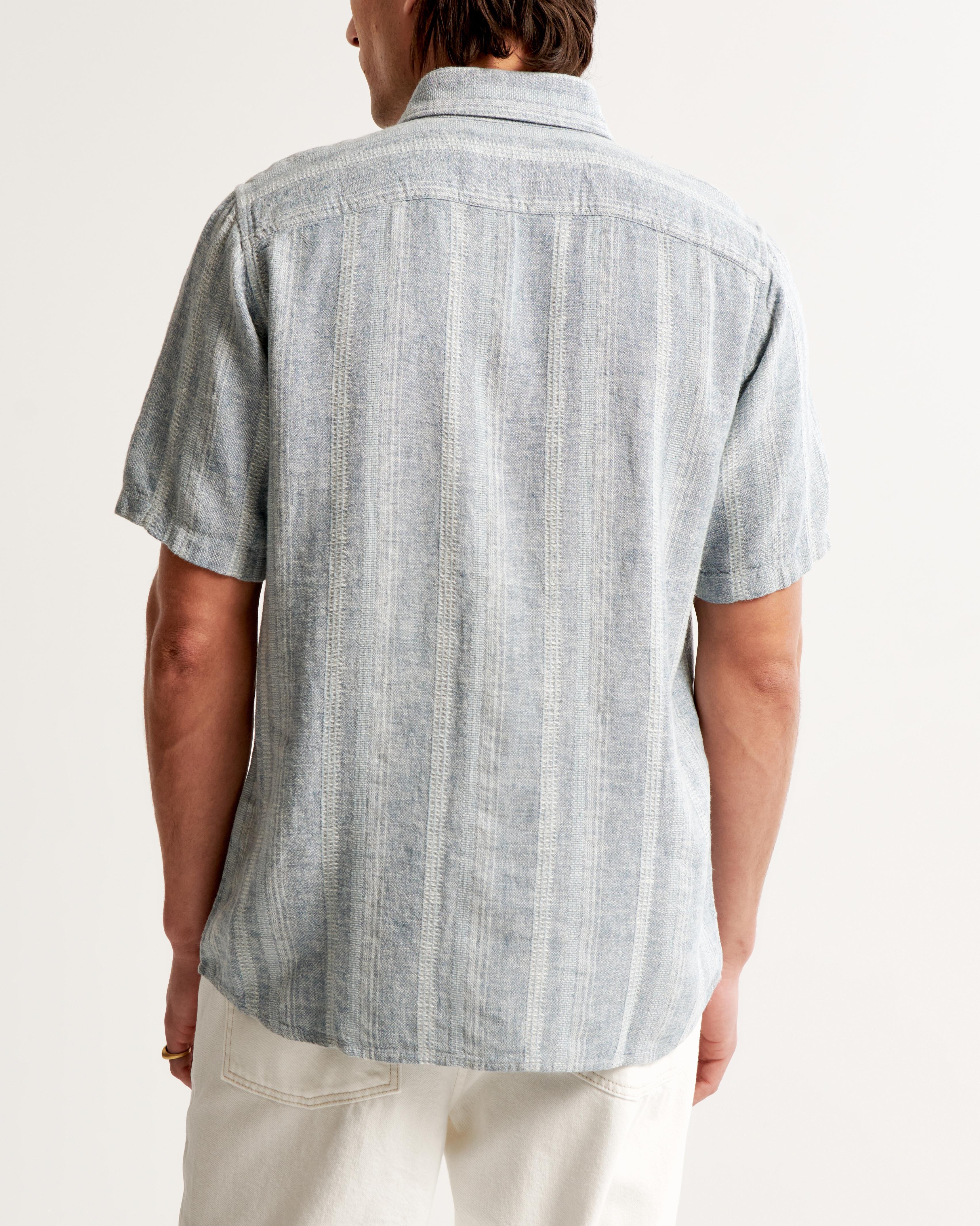 Short-Sleeve Summer Linen-Blend Button-Up Shirt Product Image