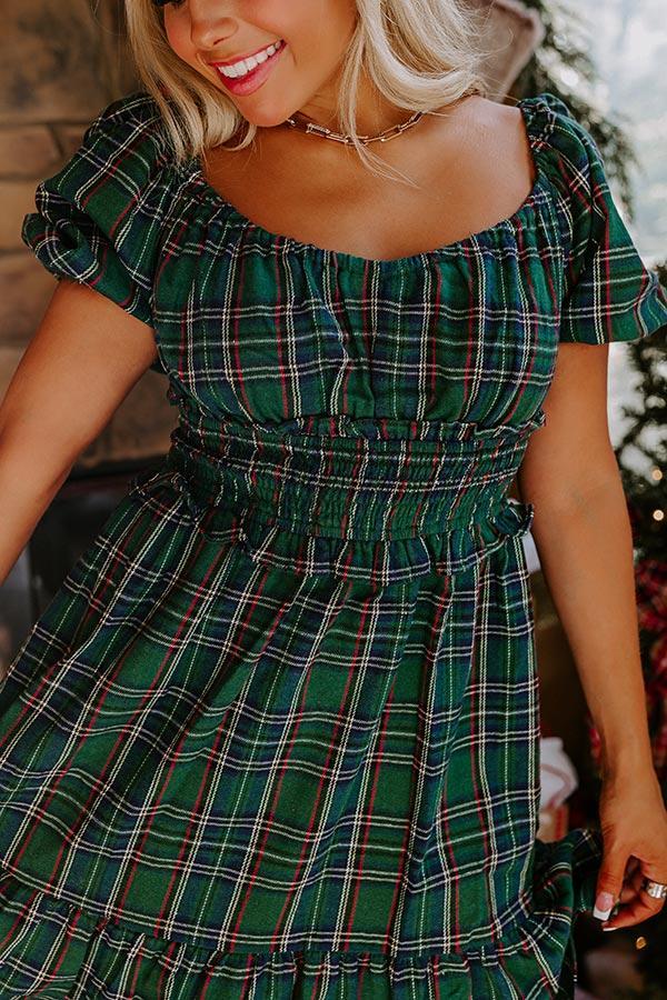 Cranberry Spice Flannel Mini Dress In Hunter Green Product Image