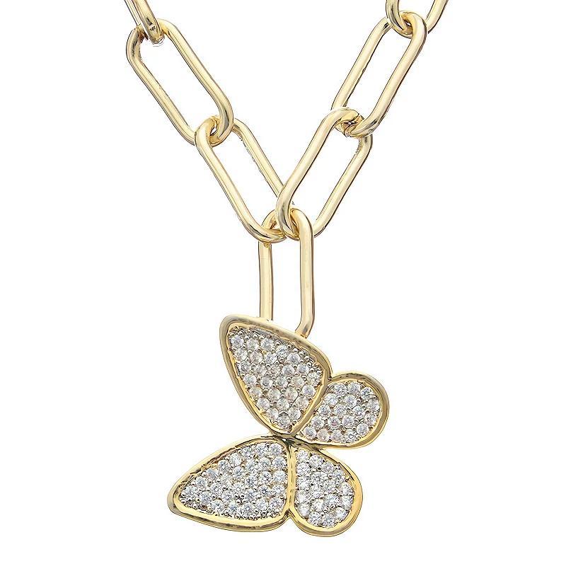 Juvell 18K Gold Plated Link Chain Cubic Zirconia Butterfly Pendant Necklace, Womens, Multicolor Product Image