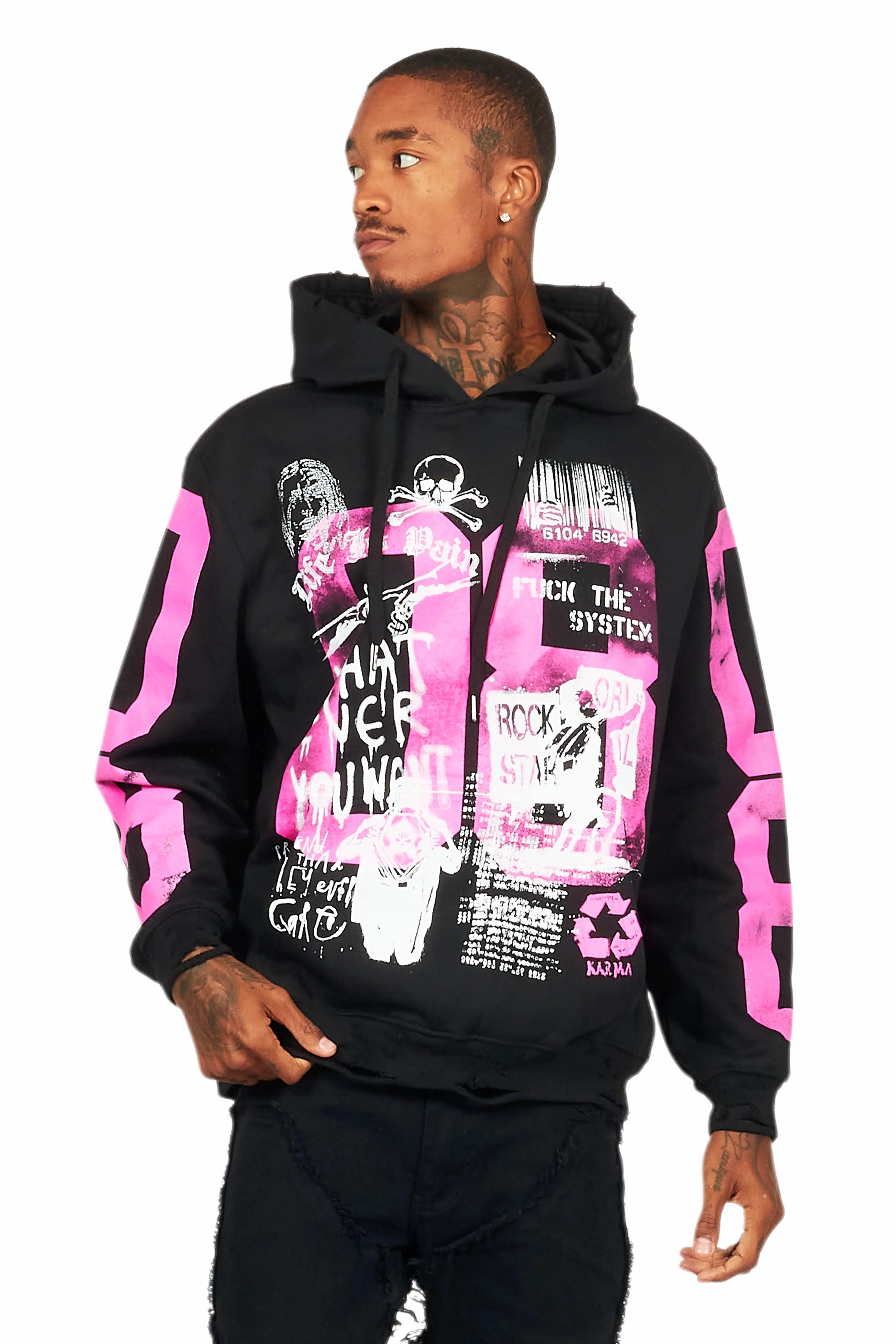 Grill Black/Pink Graphic Hoodie Male Product Image