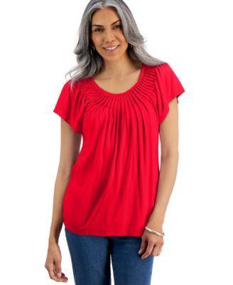 Style & Co Womens Pleat-Neck Short-Sleeve Top, Created for Macys Product Image