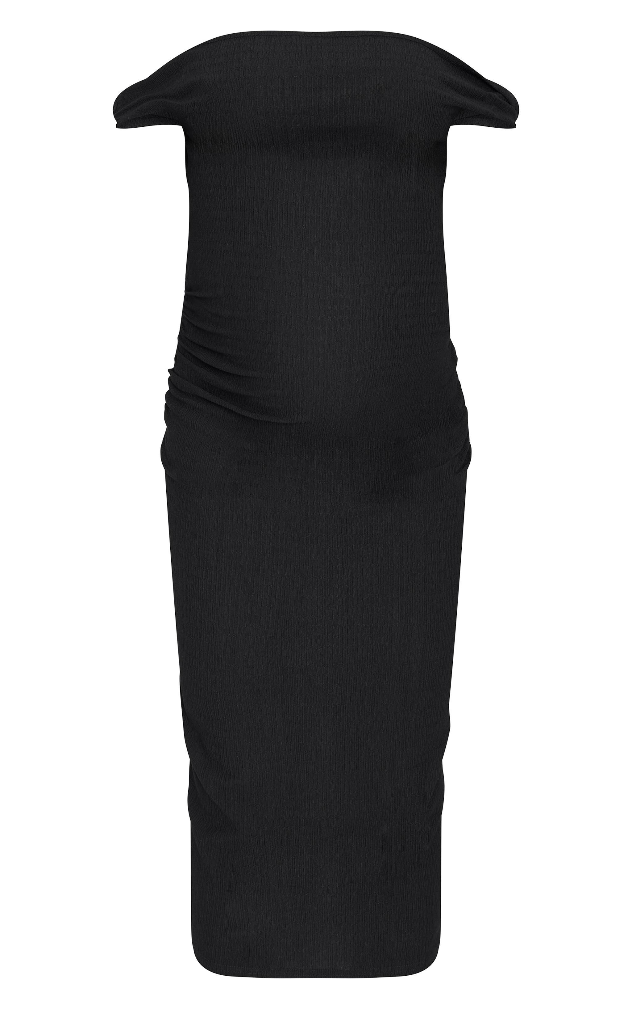 Maternity Black Midi Textured Bardot Sleeveless Bodycon Dress Product Image