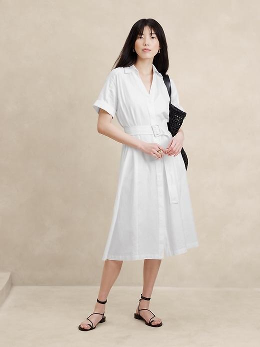 Linen-Blend Midi Shirtdress Product Image