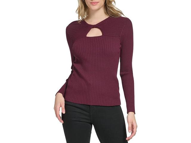 Calvin Klein Rib Twist Neck with Keyhole (Port) Women's Clothing Product Image