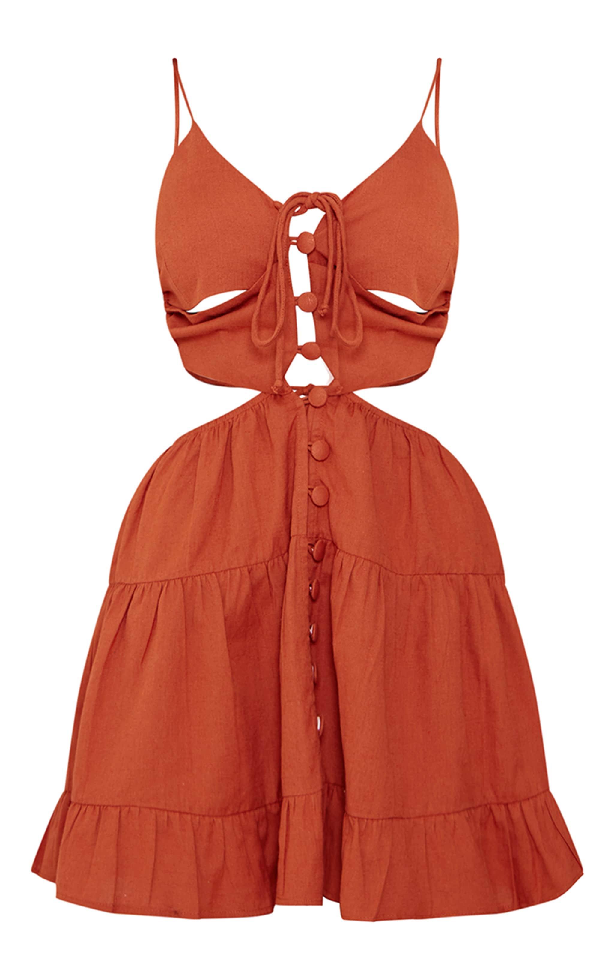 Rust Strappy Cut Out Shift Dress Product Image