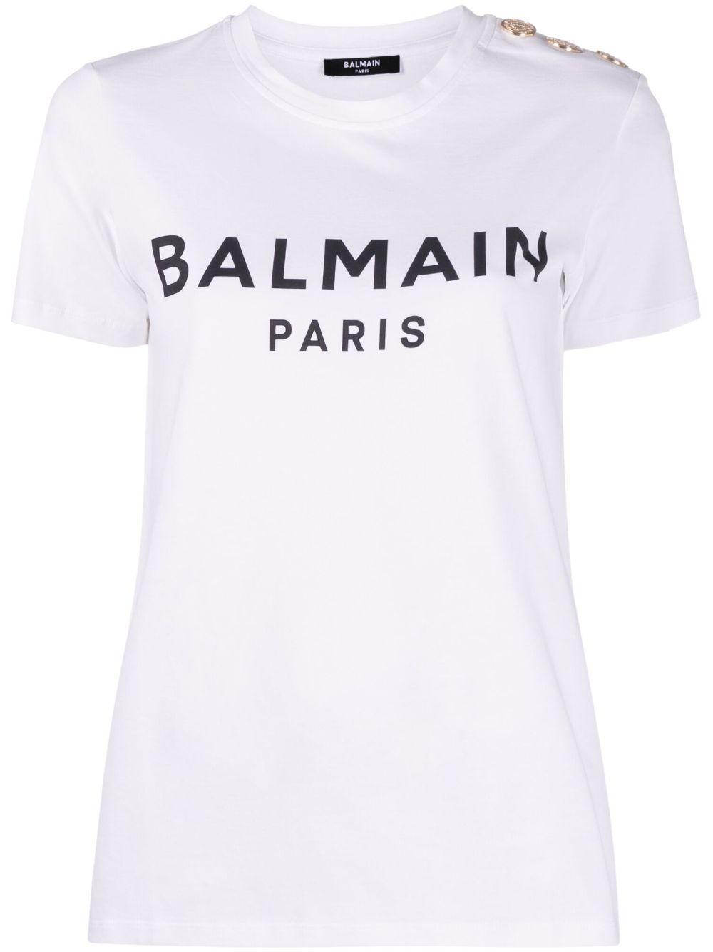 BALMAIN Three-button Logo-print T-shirt In White Black Product Image