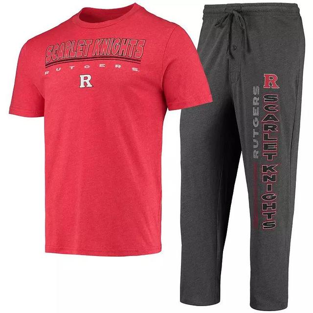 Mens Concepts Sport Heathered Charcoal/Scarlet Rutgers Scarlet Knights Meter T-Shirt & Pants Sleep Set Product Image