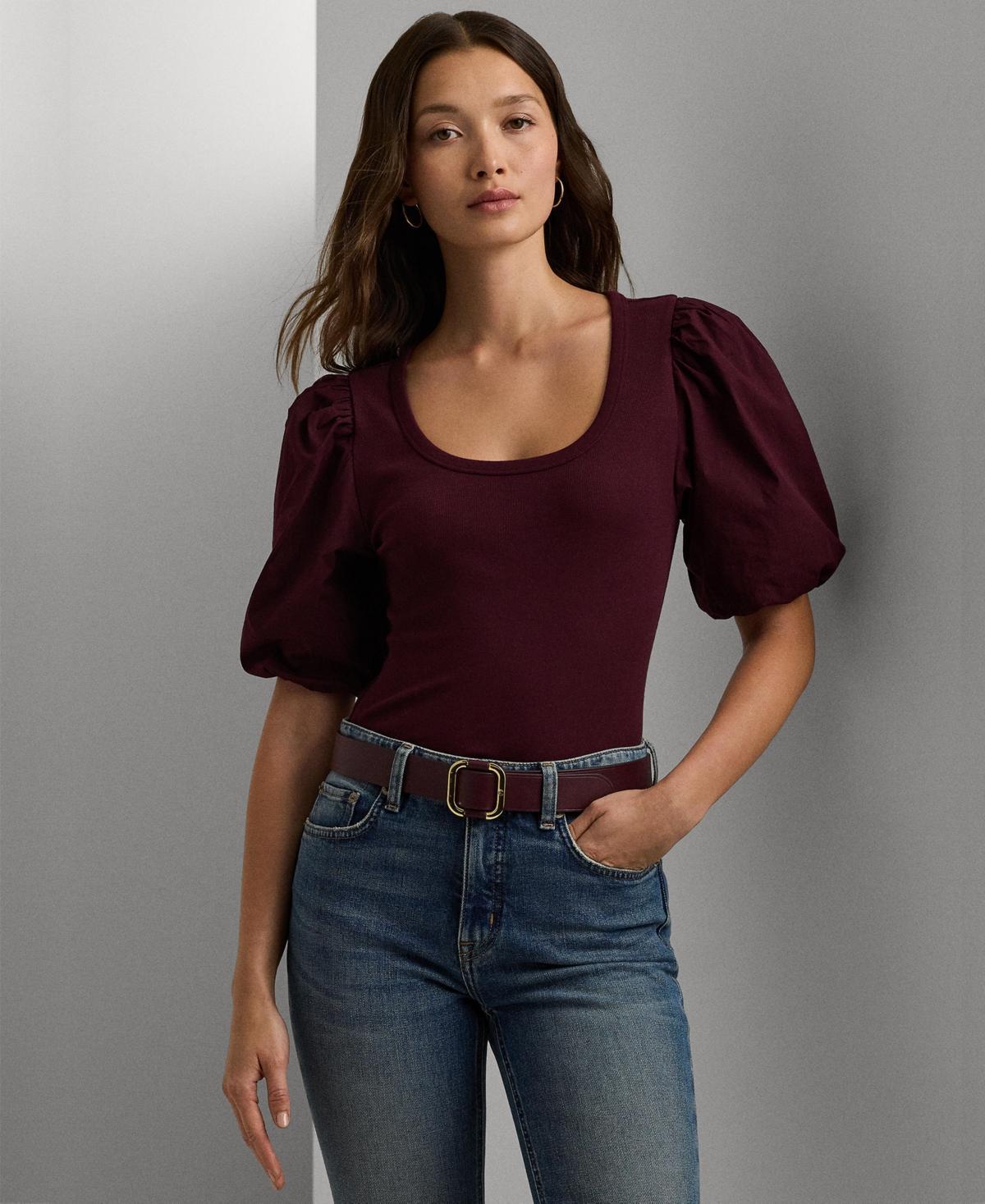 Lauren Ralph Lauren Womens Stretch Cotton Balloon-Sleeve Tee Product Image