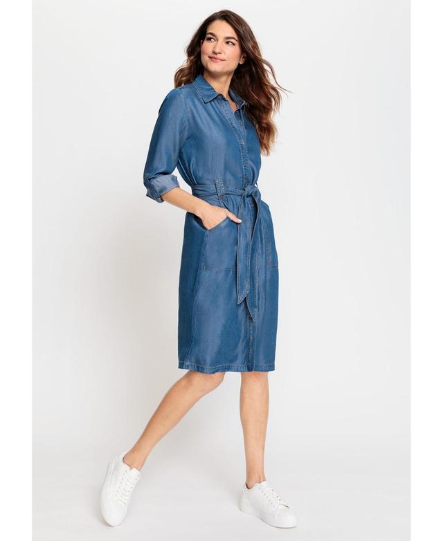 Women's Denim Shirt Dress with Belt & Roll Tab Sleeve Detail Product Image