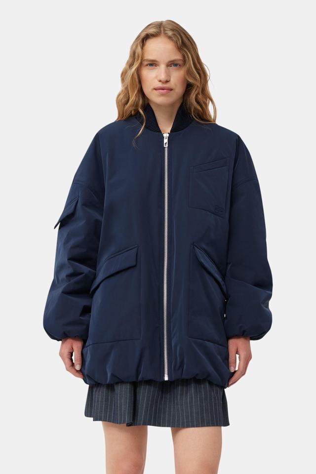 Blue Twill Oversized Bomber Jacket Product Image