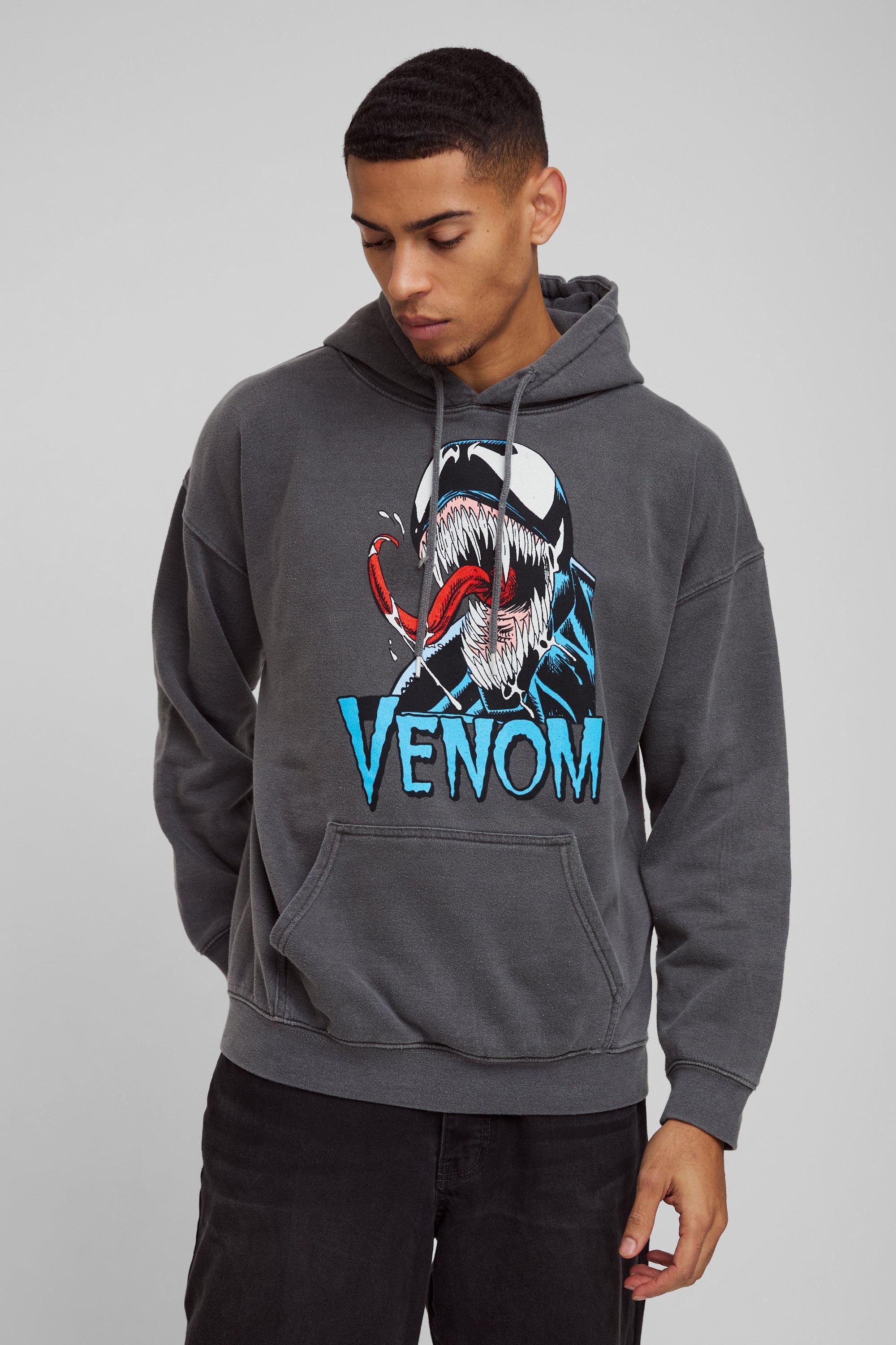 Mens Grey Oversized Marvel Venom Wash License Hoodie, Grey Product Image