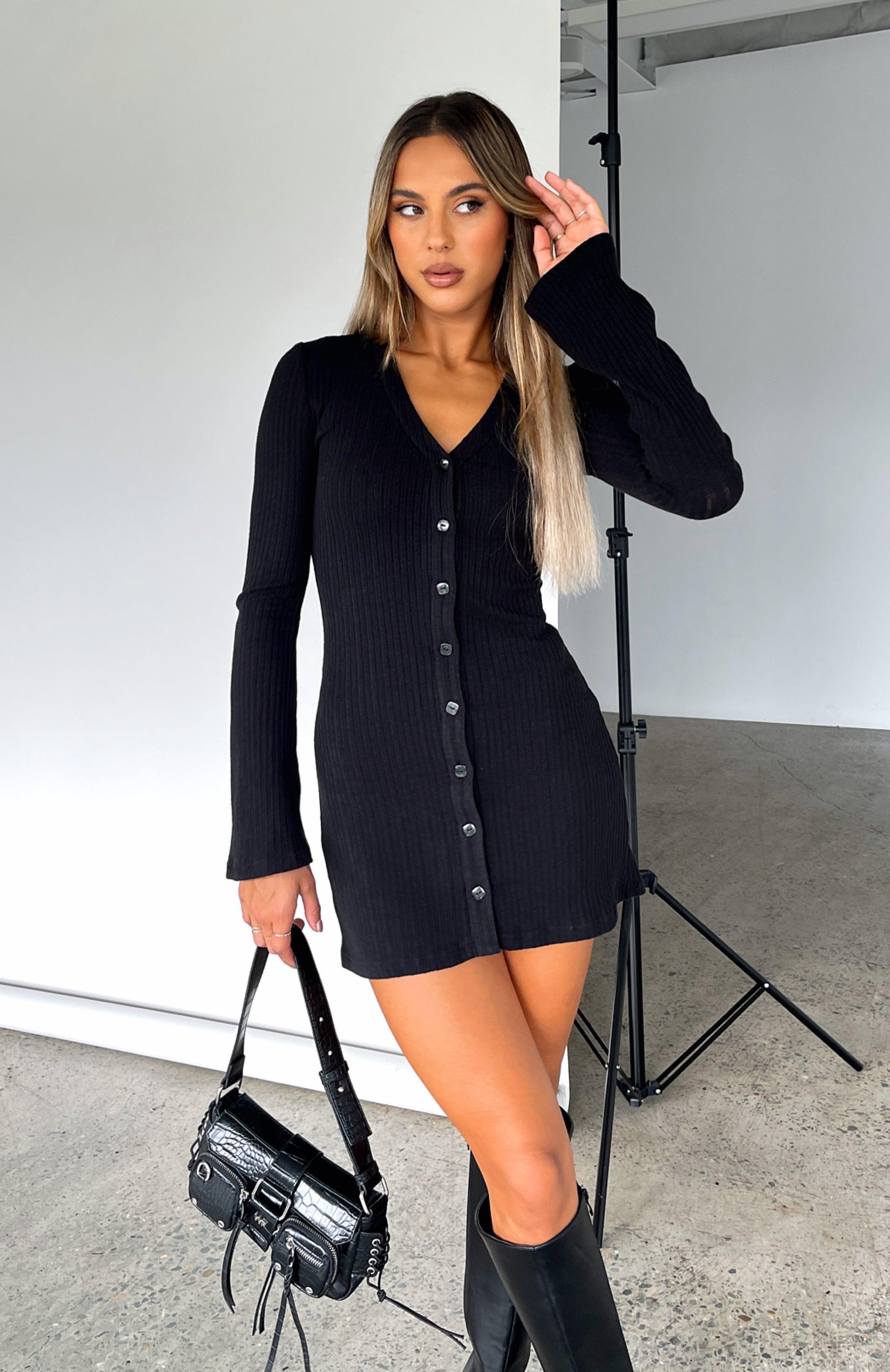 Live In The Moment Long Sleeve Mini Dress Black Product Image