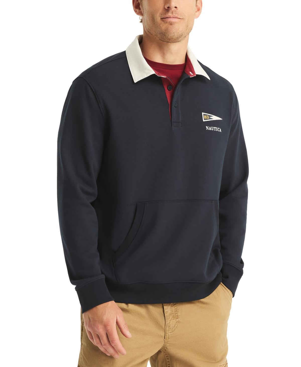 Nautica Mens Relaxed-Fit Logo-Print French Terry Polo Sweatshirt Product Image