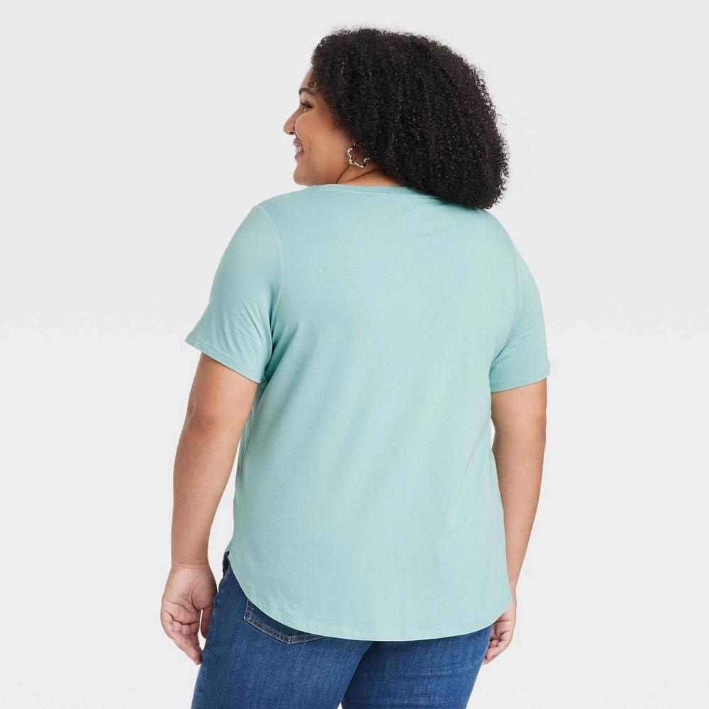 Womens Short Sleeve Scoop Neck Drapey T-Shirt - Ava & Viv Light Teal Blue 1X Product Image