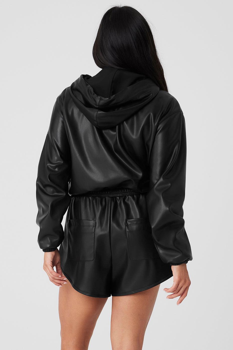 Faux Leather Power Hour Full Zip Cropped Jacket - Black Product Image