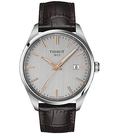 Tissot Mens Classic Collection Pr 100 Brown Leather Strap Watch Product Image