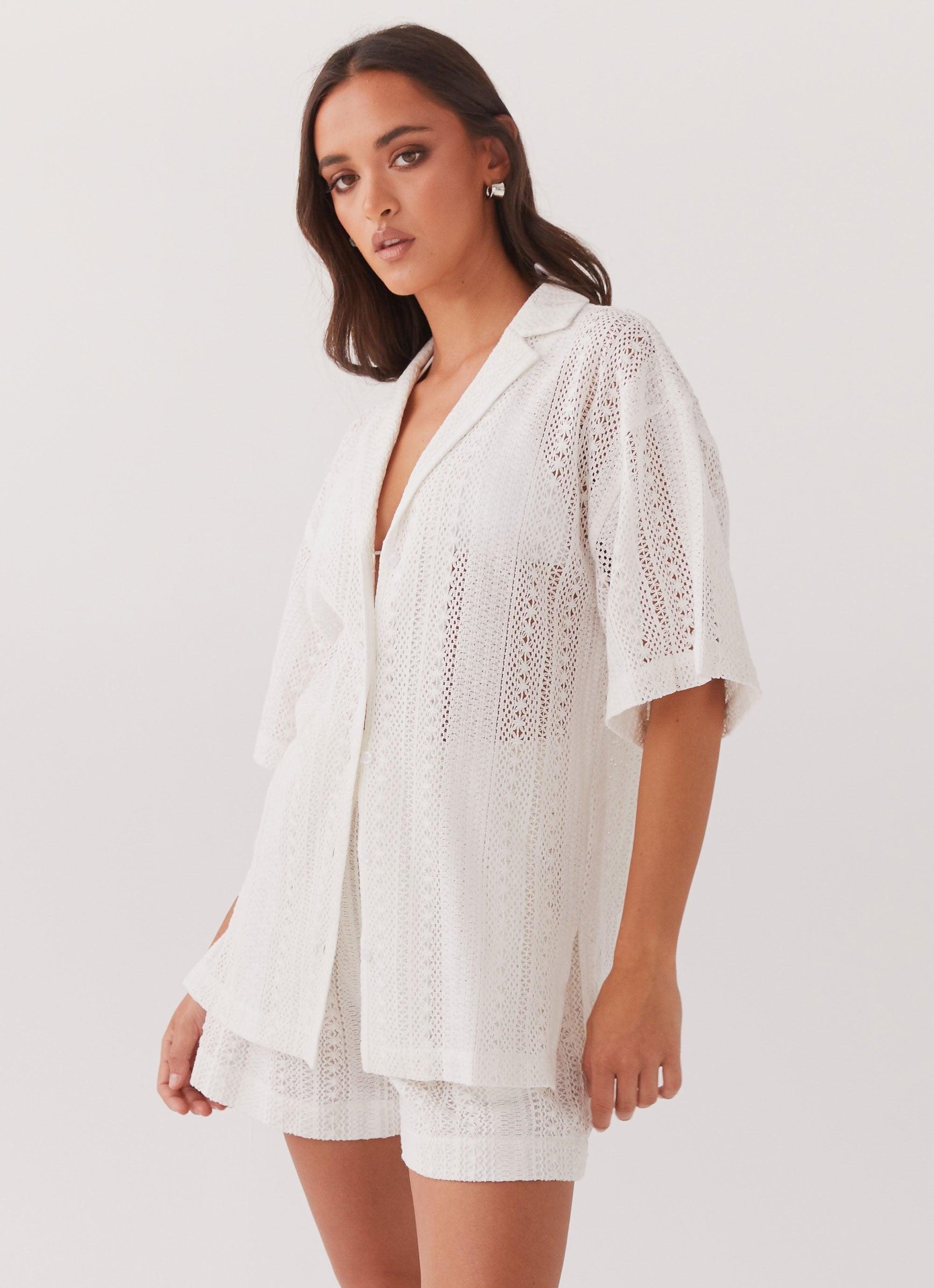 Sun Catcher Knit Oversized Shirt - Ivory Product Image