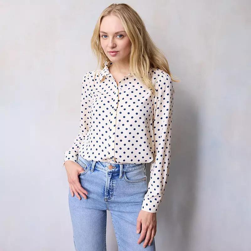 Petite LC Lauren Conrad Collared Button Front Shirt, Womens Product Image