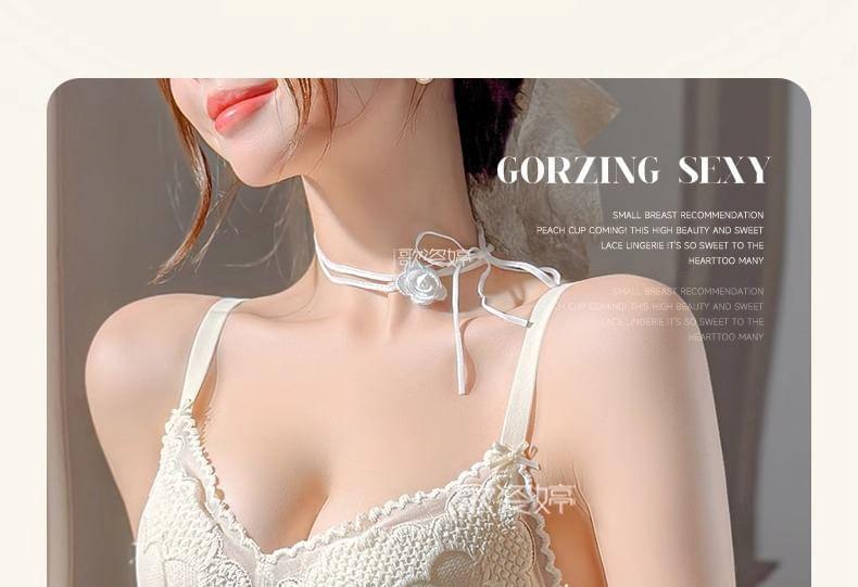 Bow Lace Wireless Push Up Bra Product Image