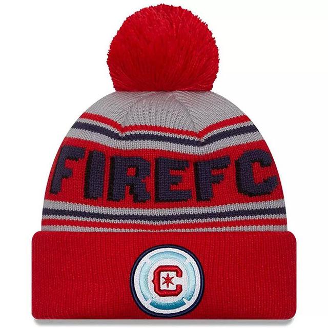 Mens New Era Red Chicago Fire Evergreen Cuffed Knit Hat with Pom Product Image