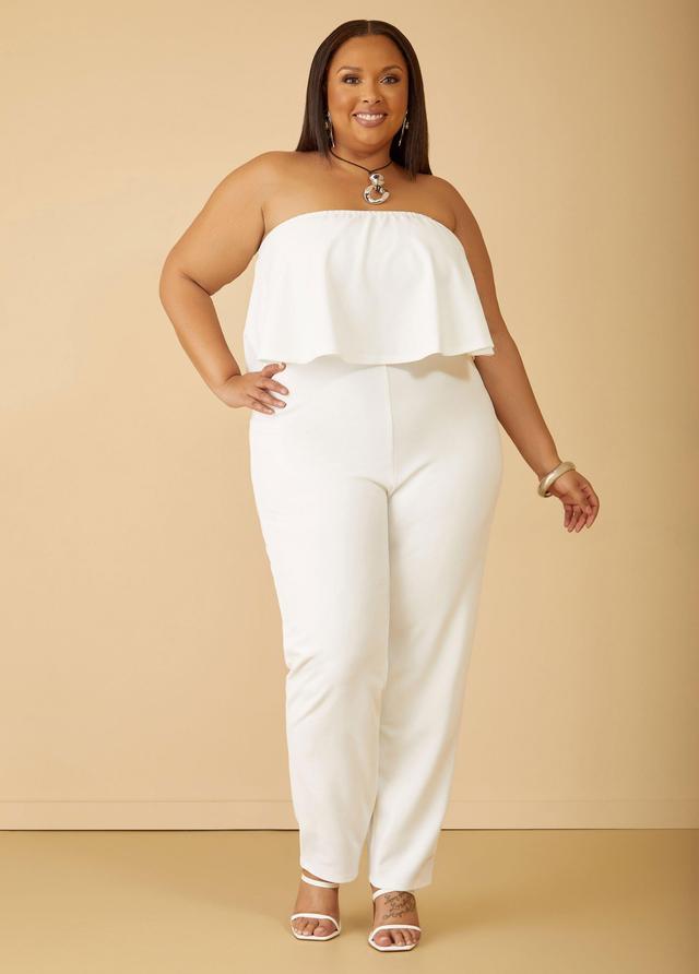 Plus Size Strapless Flounced Jumpsuit, - Ashley Stewart Product Image