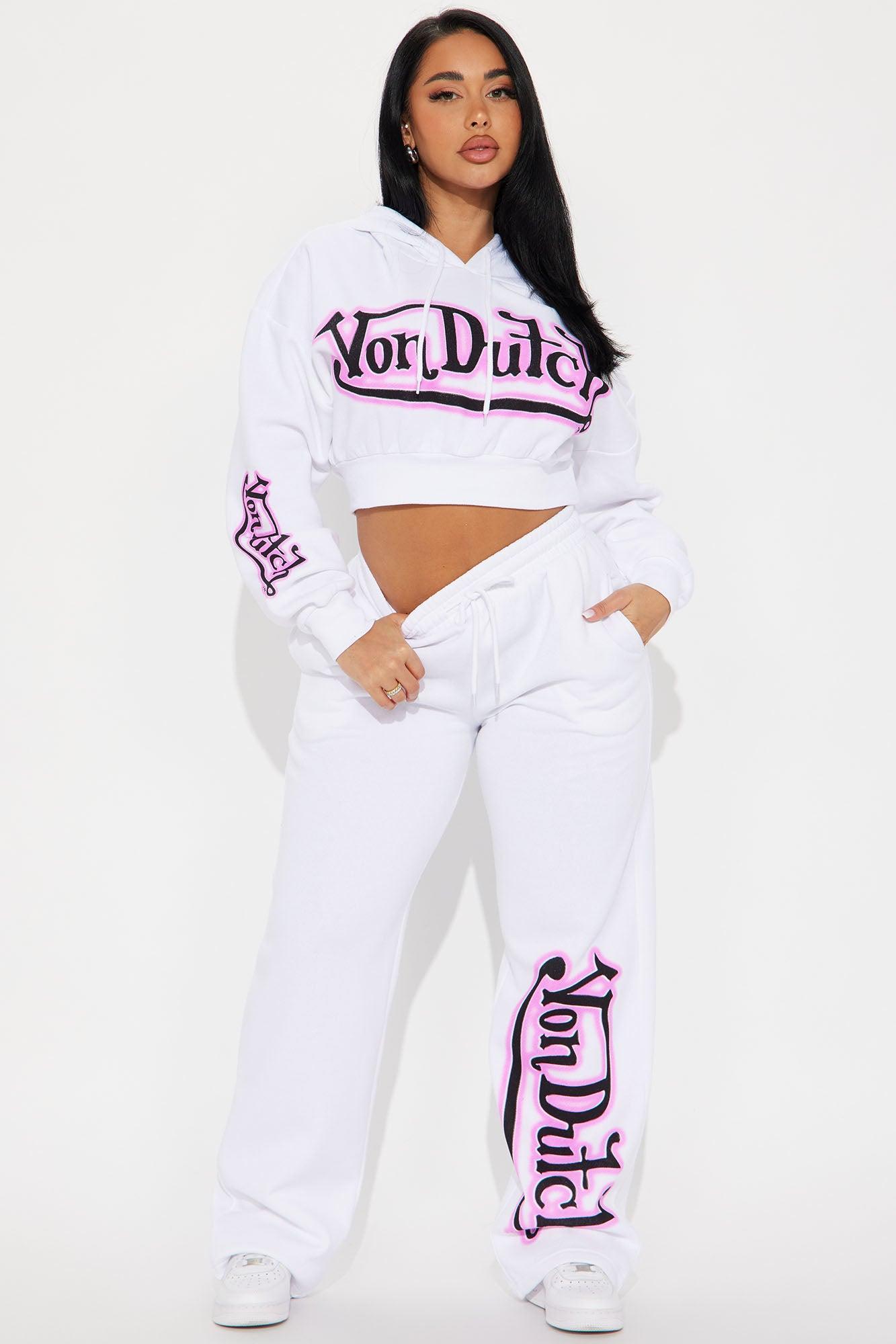 Von Dutch Graffiti Wide Leg Pant - White/Pink Product Image