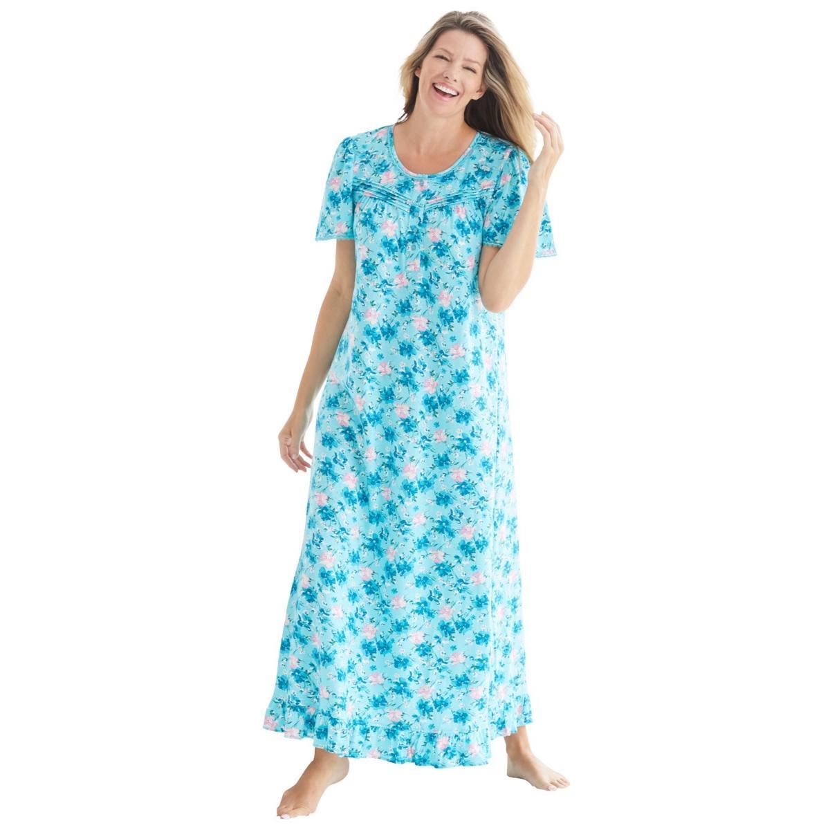 Dreams & Co. Womens Long Floral Print Cotton Gown Product Image