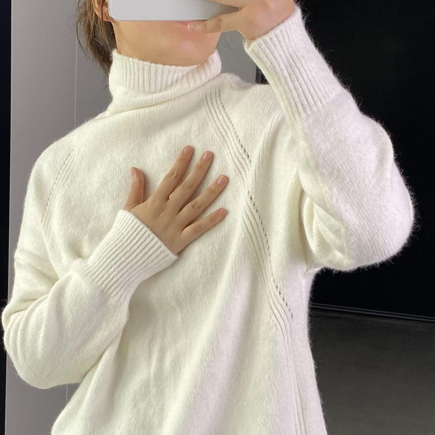 Turtleneck Plain Oversized Sweater Product Image